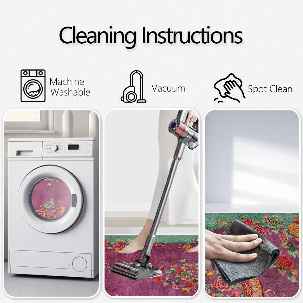 Vintage Rose Soft Washable Anti-slip Area Rug - image 8