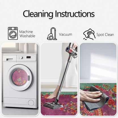 Vintage Rose Soft Washable Anti-slip Area Rug - image 8