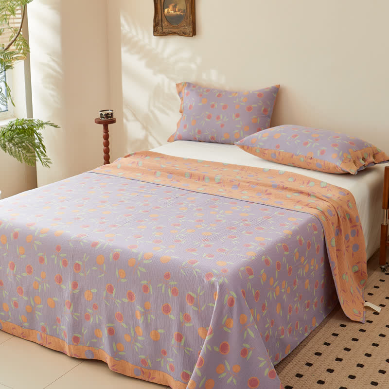Orange Cotton Double-layer Yarn-dyed Jacquard Reversible Coverlet - image 1