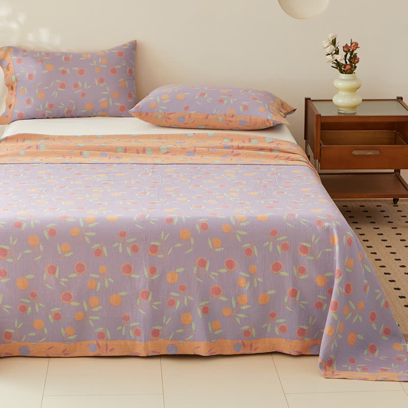 Orange Cotton Double-layer Yarn-dyed Jacquard Reversible Coverlet - Coverlet with 2PCS Pillowcases - King - image 0