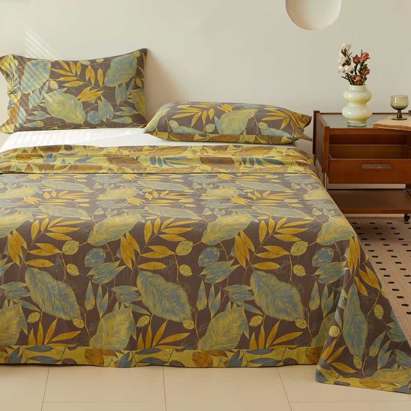 Leaf Cotton Jacquard Reversible Sheet Coverlet - Coverlet with 2PCS Pillowcases - King - image 0