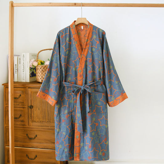 Star Cotton Double-layer Gauze Yarn-dyed Jacquard Bathrobe - L - image 0