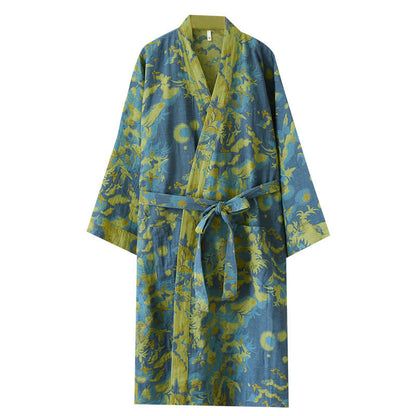 Pastoral Cotton Double-layer Gauze Yarn-dyed Jacquard Bathrobe - image 8