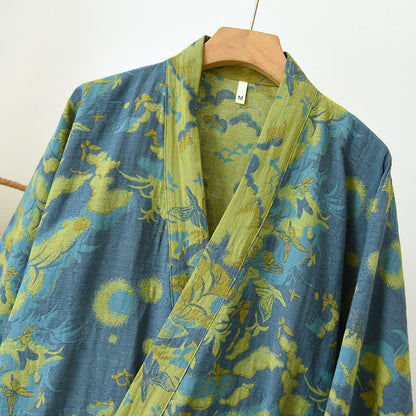 Pastoral Cotton Double-layer Gauze Yarn-dyed Jacquard Bathrobe - image 2