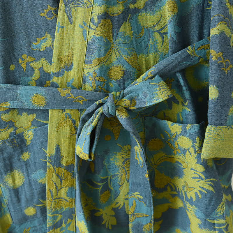 Pastoral Cotton Double-layer Gauze Yarn-dyed Jacquard Bathrobe - image 6