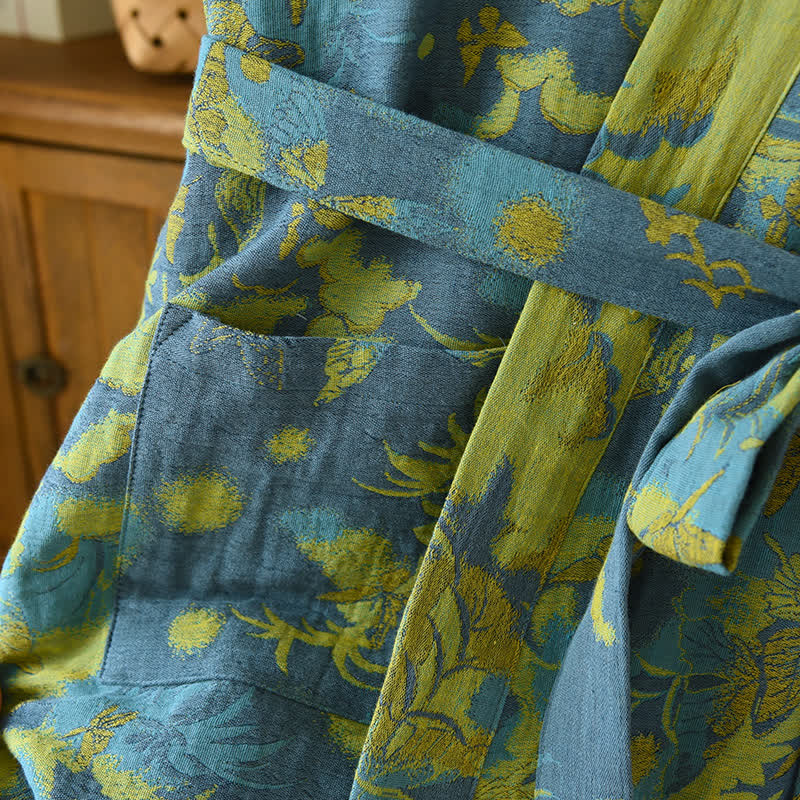 Pastoral Cotton Double-layer Gauze Yarn-dyed Jacquard Bathrobe - image 7