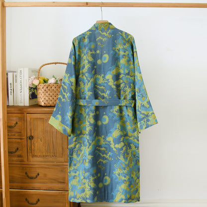 Pastoral Cotton Double-layer Gauze Yarn-dyed Jacquard Bathrobe - image 1