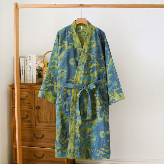 Pastoral Cotton Double-layer Gauze Yarn-dyed Jacquard Bathrobe - L - image 0