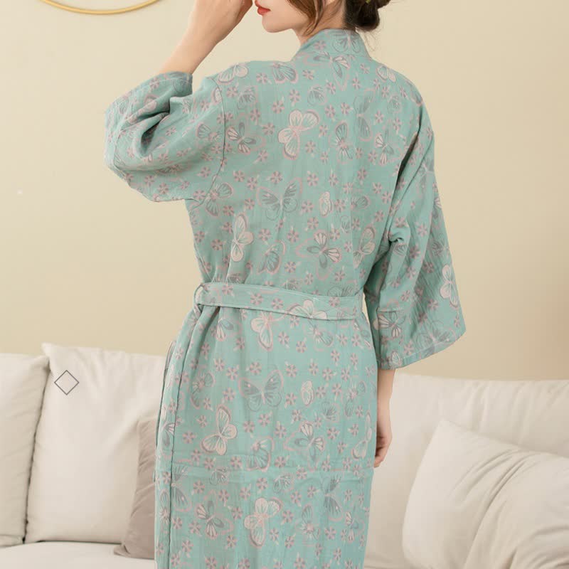 Floral Butterfly Cotton Double-layer Gauze Yarn-dyed Jacquard Bathrobe - image 3