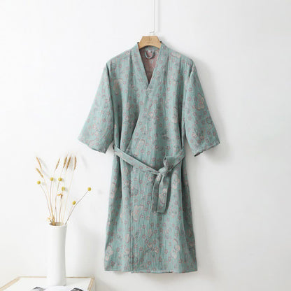 Floral Butterfly Cotton Double-layer Gauze Yarn-dyed Jacquard Bathrobe - XL - image 0