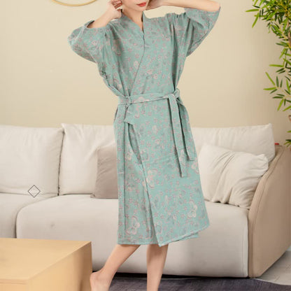 Floral Butterfly Cotton Double-layer Gauze Yarn-dyed Jacquard Bathrobe - image 2