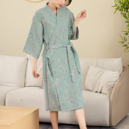Floral Butterfly Cotton Double-layer Gauze Yarn-dyed Jacquard Bathrobe - image 1