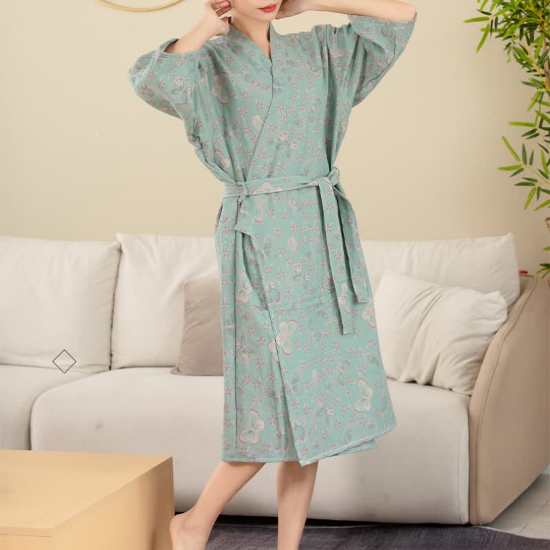 Floral Butterfly Cotton Double-layer Gauze Yarn-dyed Jacquard Bathrobe - image 2