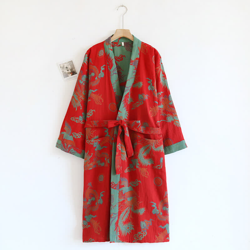 Retro Print Cotton Yarn-dyed Jacquard Bathrobe - L - image 0