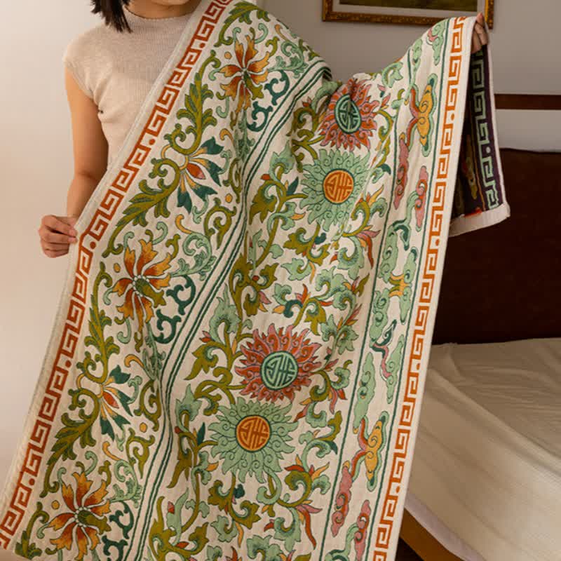 Retro Floral Pure Cotton Gauze Absorbent Bath Towel - image 1