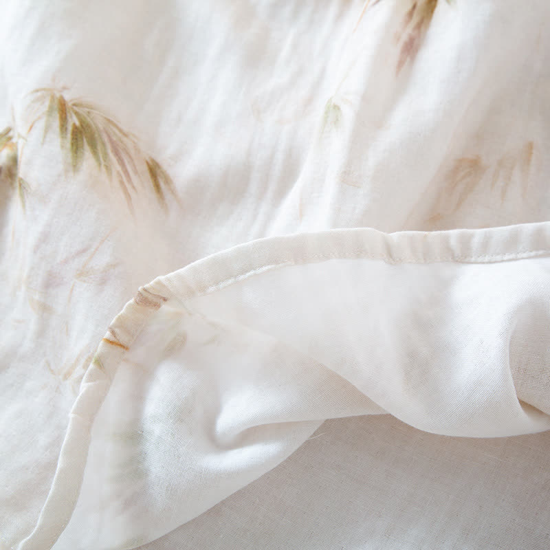 Vintage Bamboo Print Cotton Gauze Beaded Button Loungewear Set - image 6