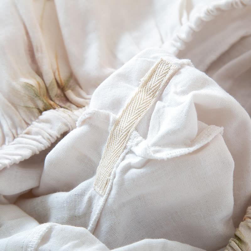 Vintage Bamboo Print Cotton Gauze Beaded Button Loungewear Set - image 8