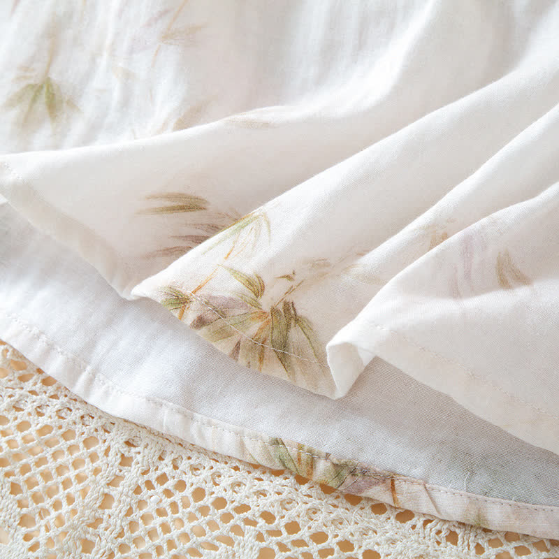 Vintage Bamboo Print Cotton Gauze Beaded Button Loungewear Set - image 12