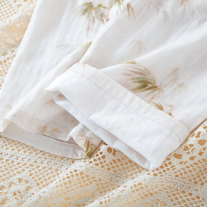 Vintage Bamboo Print Cotton Gauze Beaded Button Loungewear Set - image 9