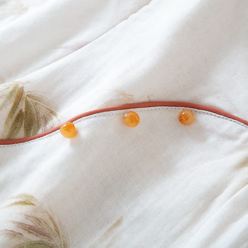 Vintage Bamboo Print Cotton Gauze Beaded Button Loungewear Set - image 4