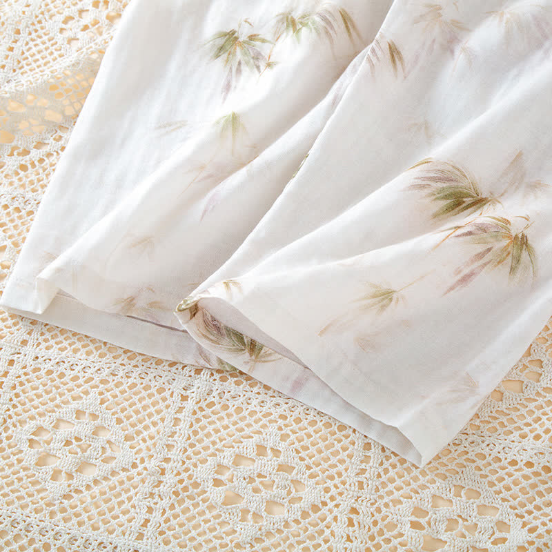 Vintage Bamboo Print Cotton Gauze Beaded Button Loungewear Set - image 11