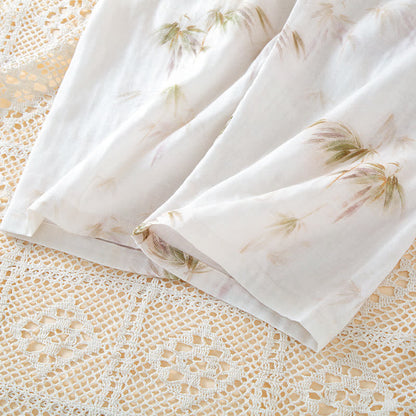 Vintage Bamboo Print Cotton Gauze Beaded Button Loungewear Set - image 11