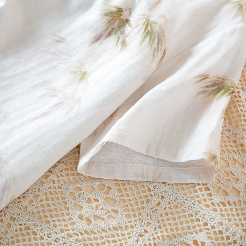 Vintage Bamboo Print Cotton Gauze Beaded Button Loungewear Set - image 5