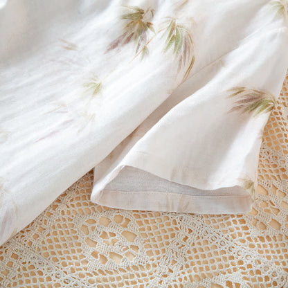 Vintage Bamboo Print Cotton Gauze Beaded Button Loungewear Set - image 5