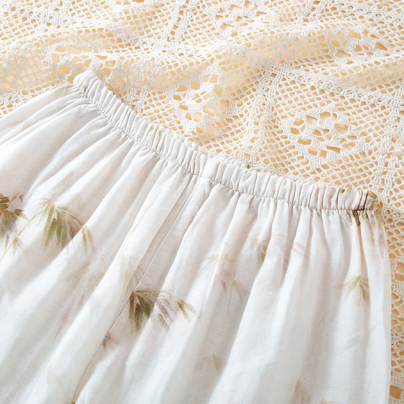 Vintage Bamboo Print Cotton Gauze Beaded Button Loungewear Set - image 10