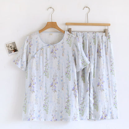 Rustic Rose Bamboo Fiber Short Sleeve Pajama Set - Light Blue - XL - image 0