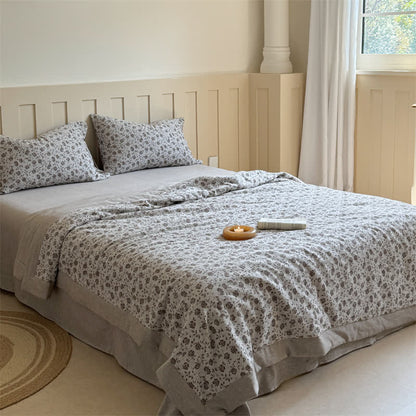 Rustic Floral Cotton Yarn-dyed Jacquard Summer Quilt - image 1