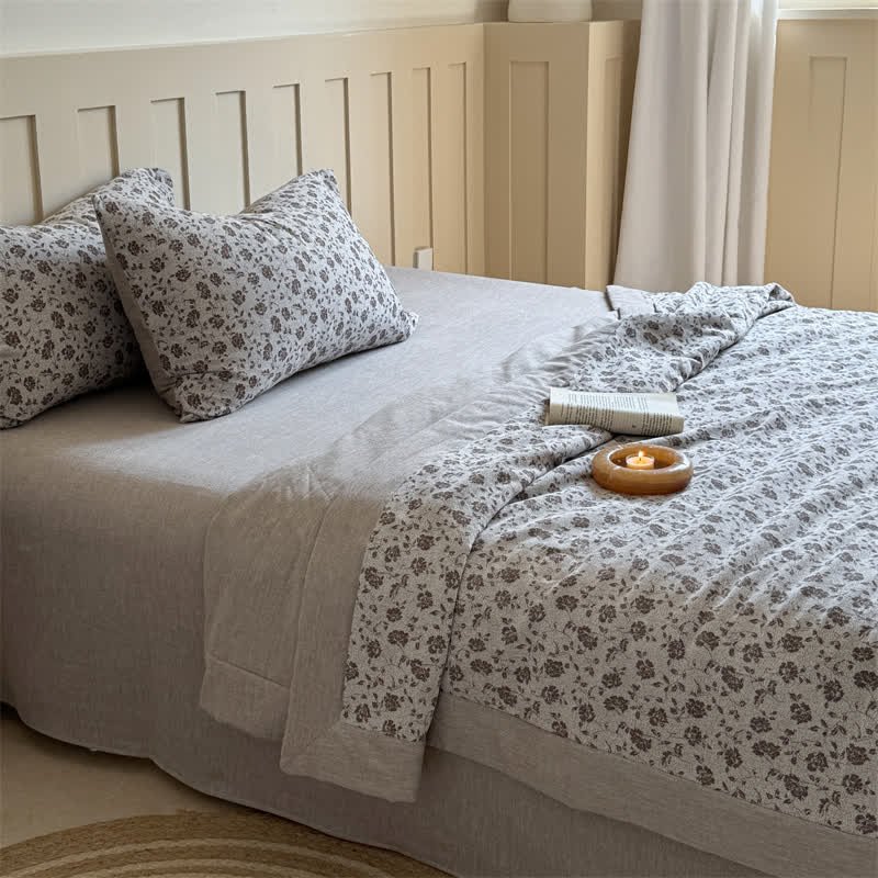 Rustic Floral Cotton Yarn-dyed Jacquard Summer Quilt - image 2