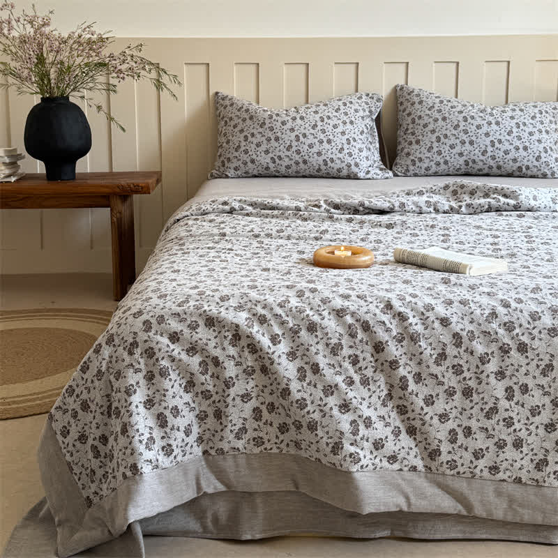 Rustic Floral Cotton Yarn-dyed Jacquard Summer Quilt - image 4