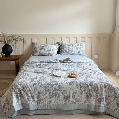 Elegant Plant Cotton Yarn-dyed Jacquard Summer Quilt - Grey - King - image 0