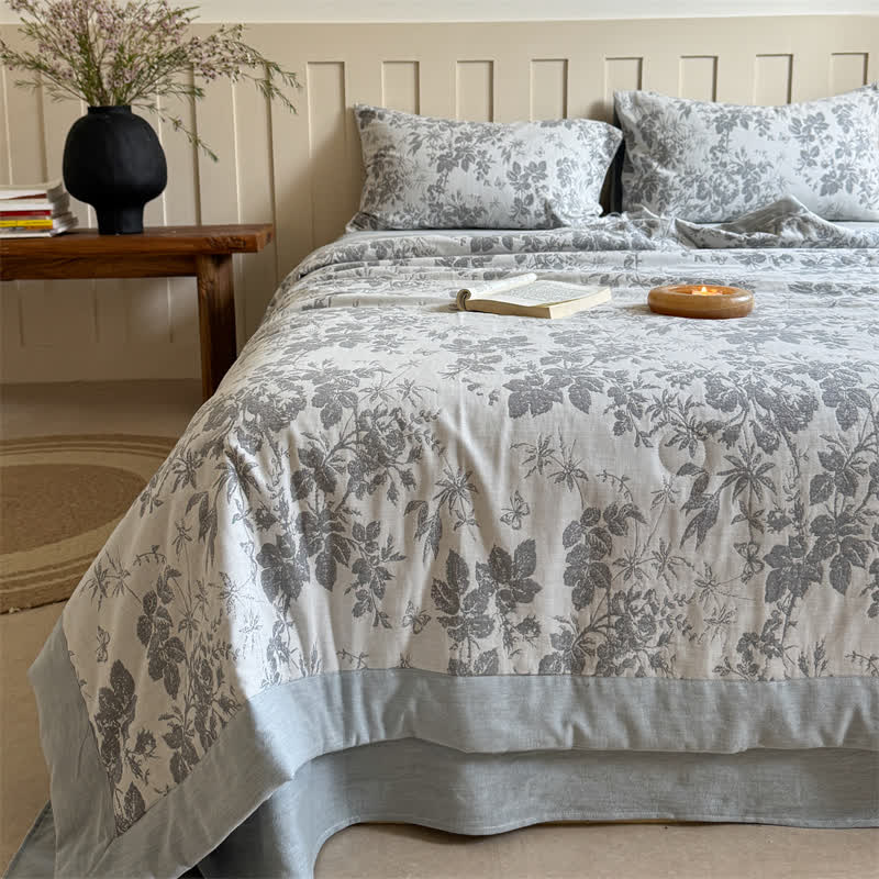 Elegant Plant Cotton Yarn-dyed Jacquard Summer Quilt - image 3