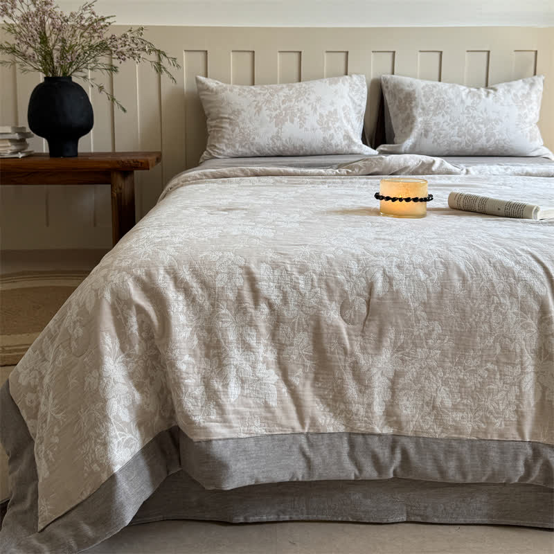 Elegant Plant Cotton Yarn-dyed Jacquard Summer Quilt - image 9