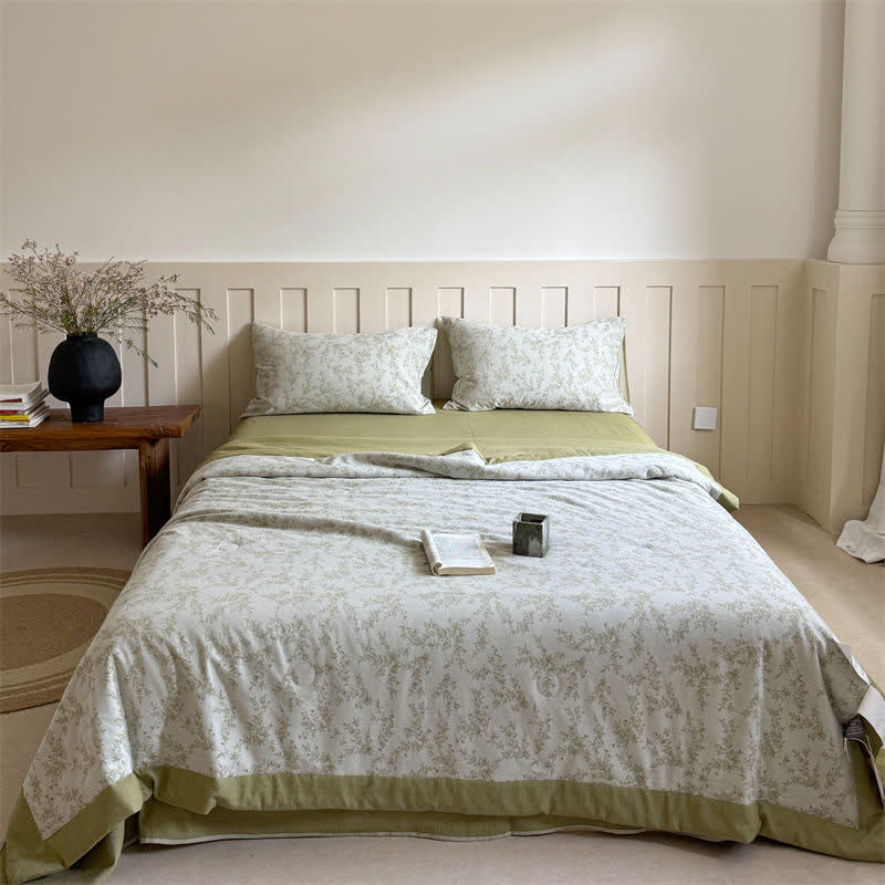 Branch Leaf Cotton Yarn-dyed Jacquard Summer Quilt - King - image 0