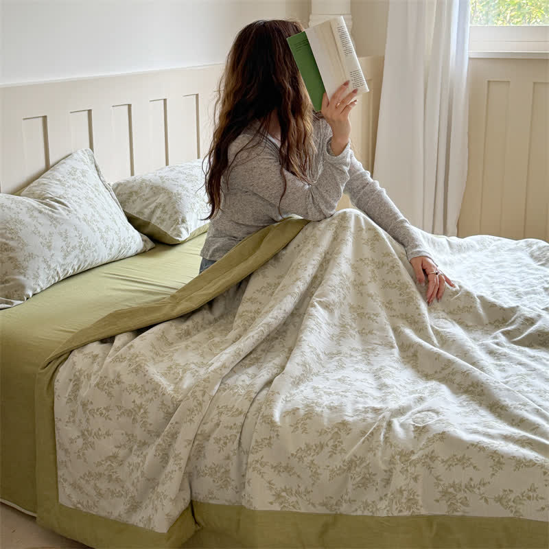 Branch Leaf Cotton Yarn-dyed Jacquard Summer Quilt - image 2