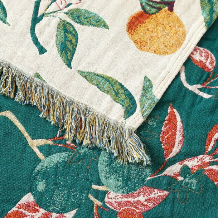 Lemon Print Cotton Gauze Tassel Reversible Blanket - image 4