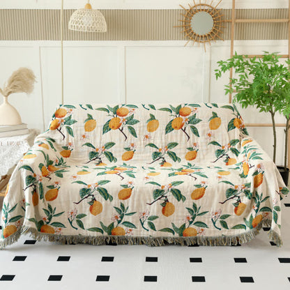 Lemon Print Cotton Gauze Tassel Reversible Blanket - 91" x 98" - image 0