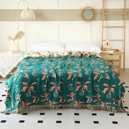 Lemon Print Cotton Gauze Tassel Reversible Blanket - image 3