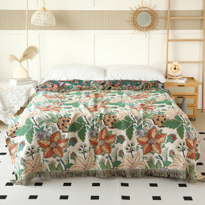 Floral Leaf Cotton Gauze Tassel Reversible Blanket - image 3