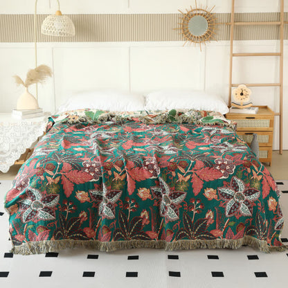 Floral Leaf Cotton Gauze Tassel Reversible Blanket - image 4