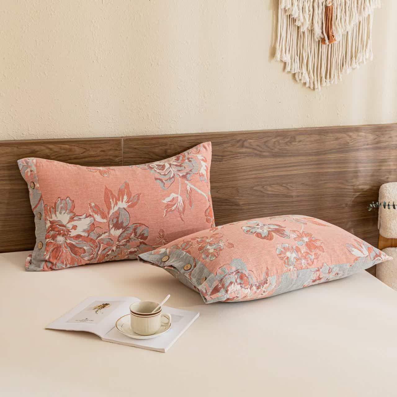 Reversible Floral Cotton Gauze Button Bedding Set (4PCS) - image 7