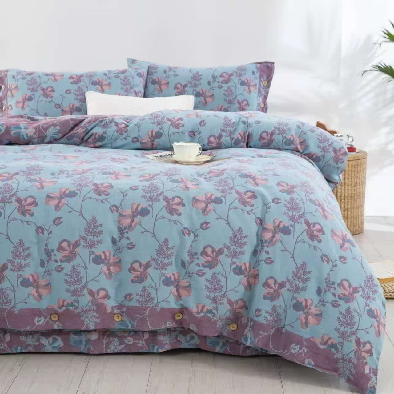 Blooming Flowers Cotton Gauze Bedding Set (4PCS) - King - image 0