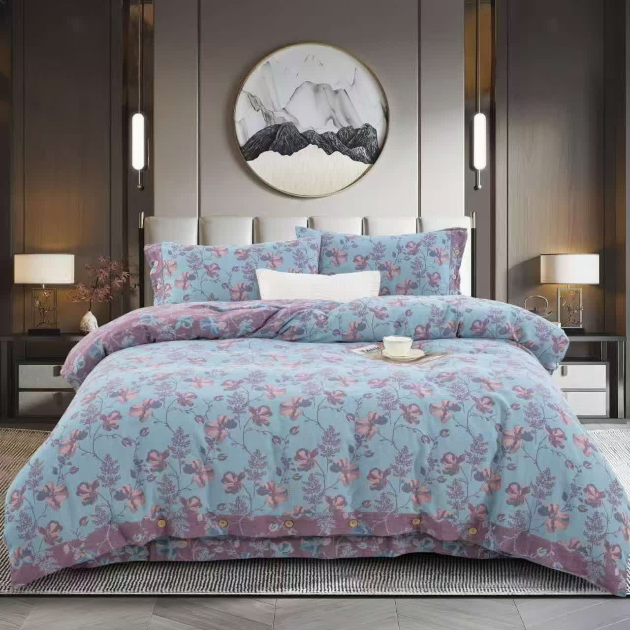 Blooming Flowers Cotton Gauze Bedding Set (4PCS) - image 1