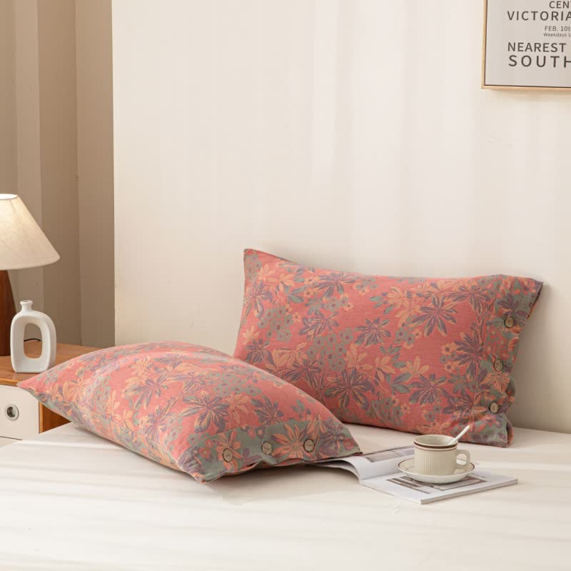 Reverisible Jacquard Floral Button Cotton Bedding Set (4PCS) - image 7