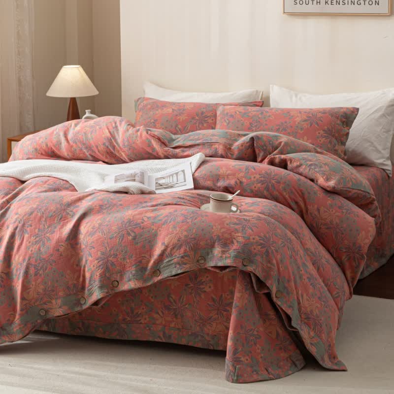 Reverisible Jacquard Floral Button Cotton Bedding Set (4PCS) - image 3