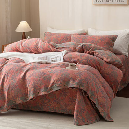 Reverisible Jacquard Floral Button Cotton Bedding Set (4PCS) - image 3