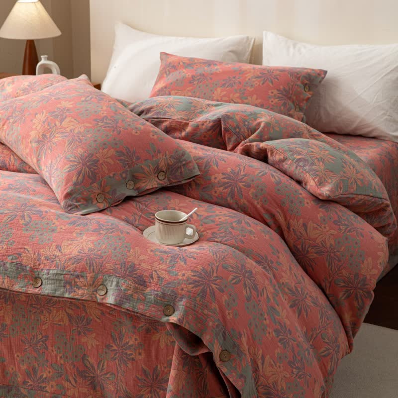 Reverisible Jacquard Floral Button Cotton Bedding Set (4PCS) - image 4